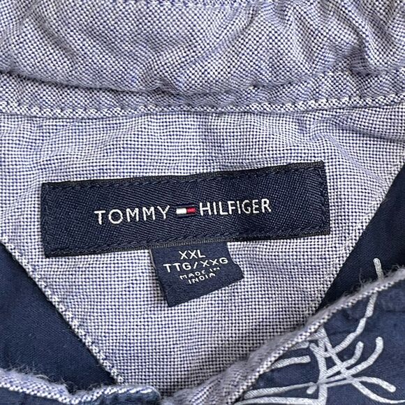 Tommy Hilfiger Size XXL Mens Button Shirt Short Sleeve Lobster Custom Fit Blue - Picture 4 of 4